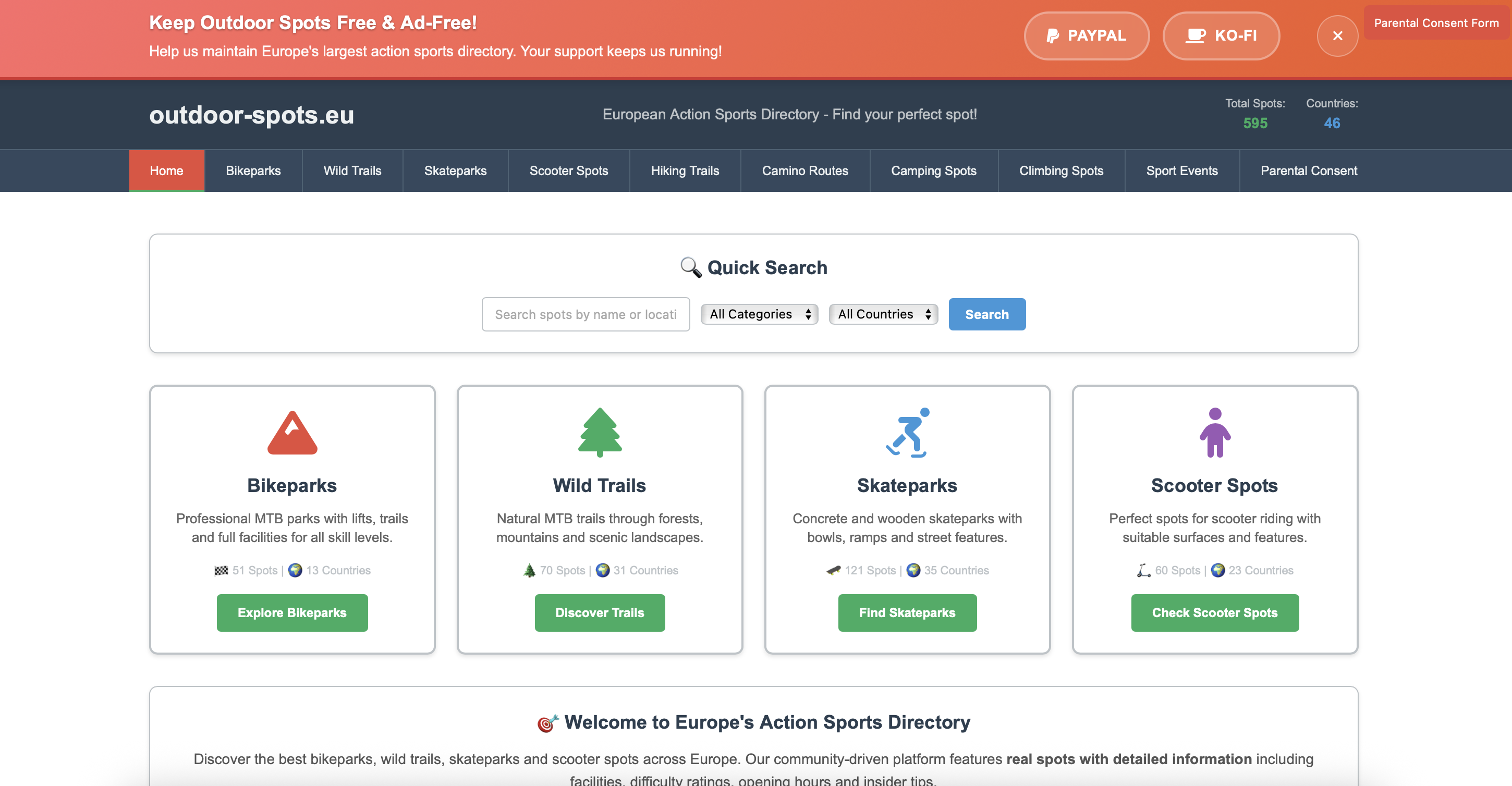 European Action Sports Directory Screenshot